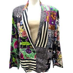 Other Destination Womens M 90s Vintage Multiprint Rayon Blazer Colorful Funky